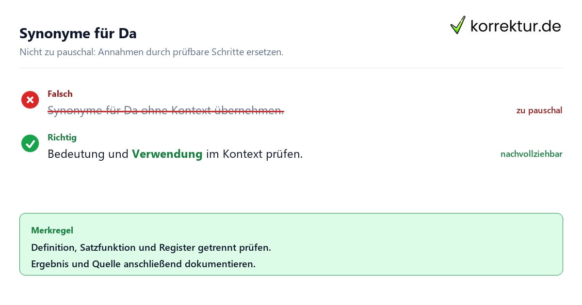 Ungeeignete und belastbare Vorgehensweise bei Synonyme für Da