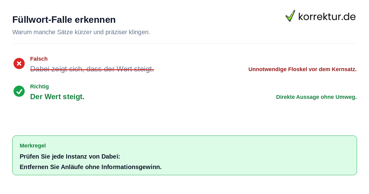 Rotstift-Korrektur: das Füllwort dabei zeigt sich streichen