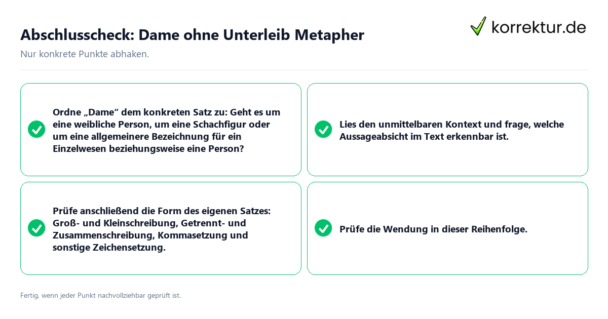 Konkreter Abschlusscheck zu Dame ohne Unterleib Metapher