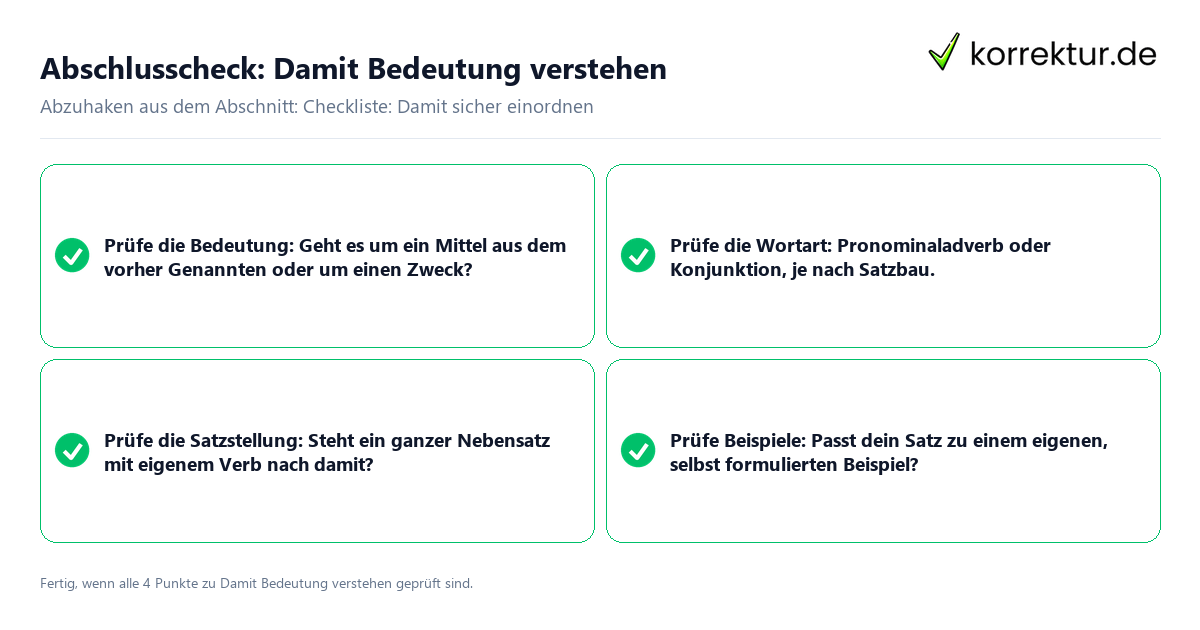 Konkreter Abschlusscheck zu Damit Bedeutung verstehen