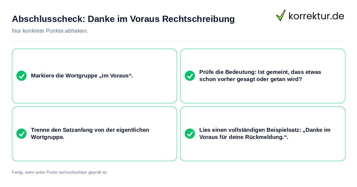 Abschlusscheck: Danke im Voraus Rechtschreibung Konkreter Abschlusscheck zu Danke im Voraus Rechtschreibung