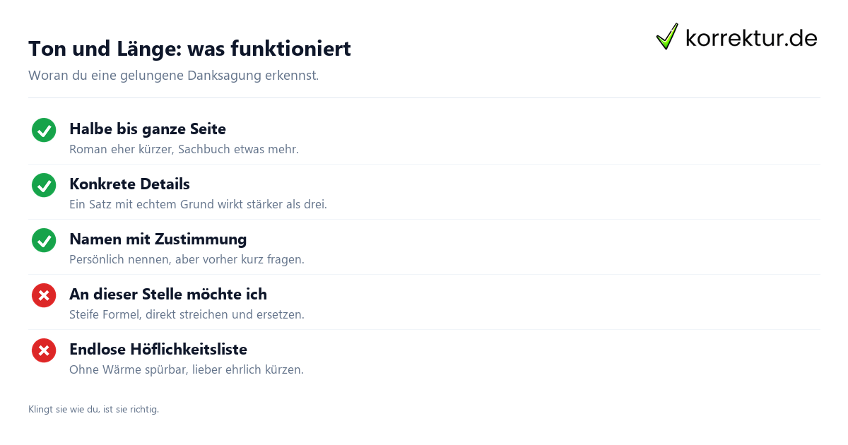 Ton und Länge: was funktioniert Danksagung Buch: Ton und Länge richtig treffen