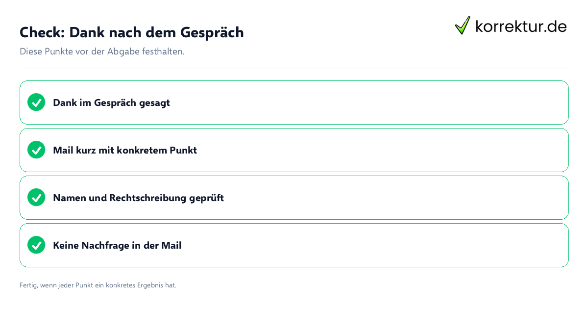 Check: Dank nach dem Gespräch Dank nach dem Gespräch: Prüfliste mit vier Punkten