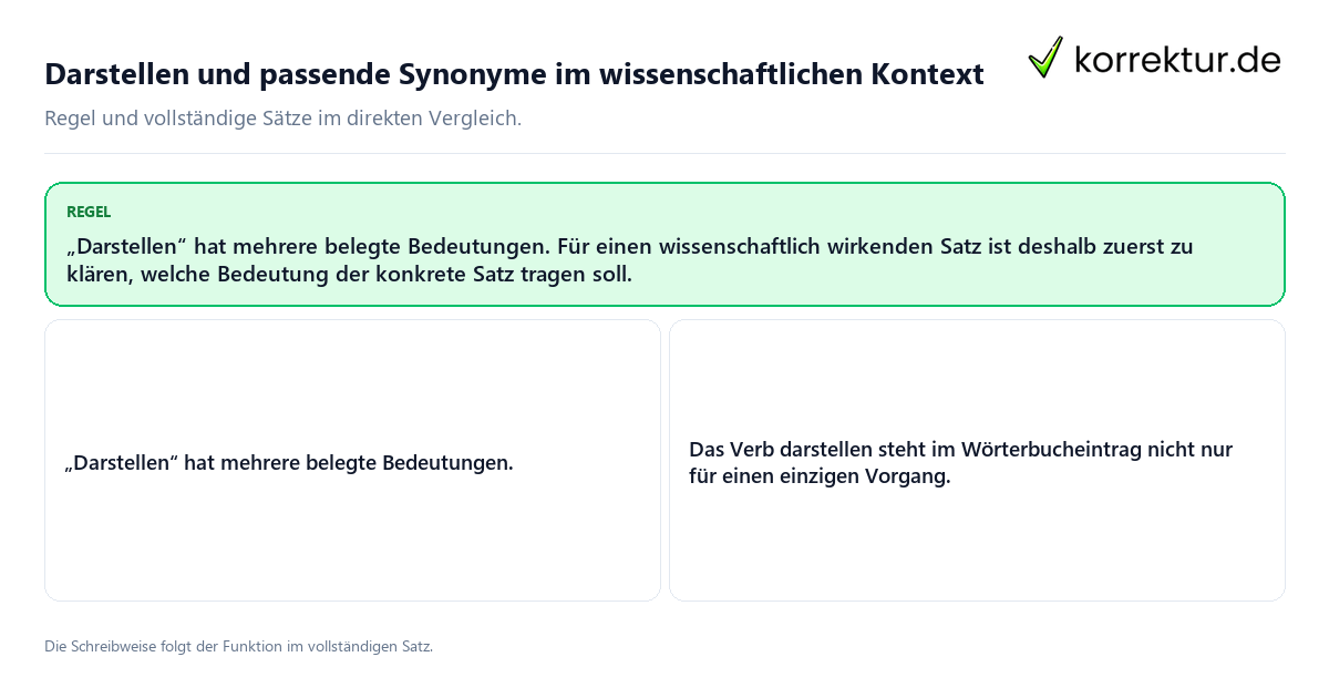 Darstellen und passende Synonyme im wissenschaftlichen Kontext Konkrete Regel und vollständige Beispielsätze zu Darstellen und passende Synonyme im wissenschaftlichen Kontext