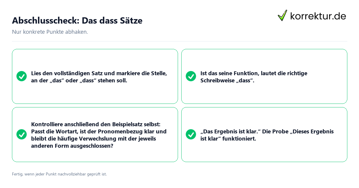Abschlusscheck: Das dass Sätze Konkreter Abschlusscheck zu Das dass Sätze