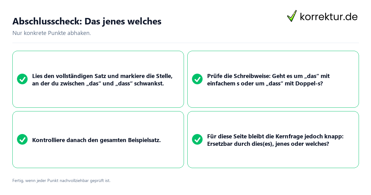 Konkreter Abschlusscheck zu Das jenes welches