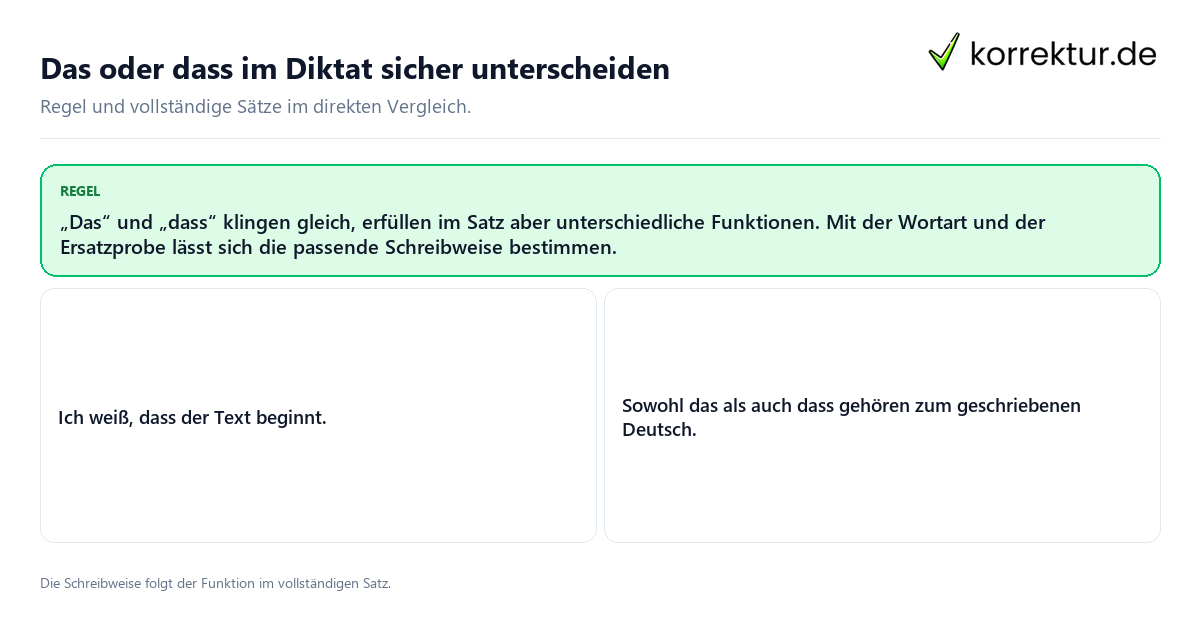 Konkrete Regel und vollständige Beispielsätze zu Das oder dass im Diktat sicher unterscheiden
