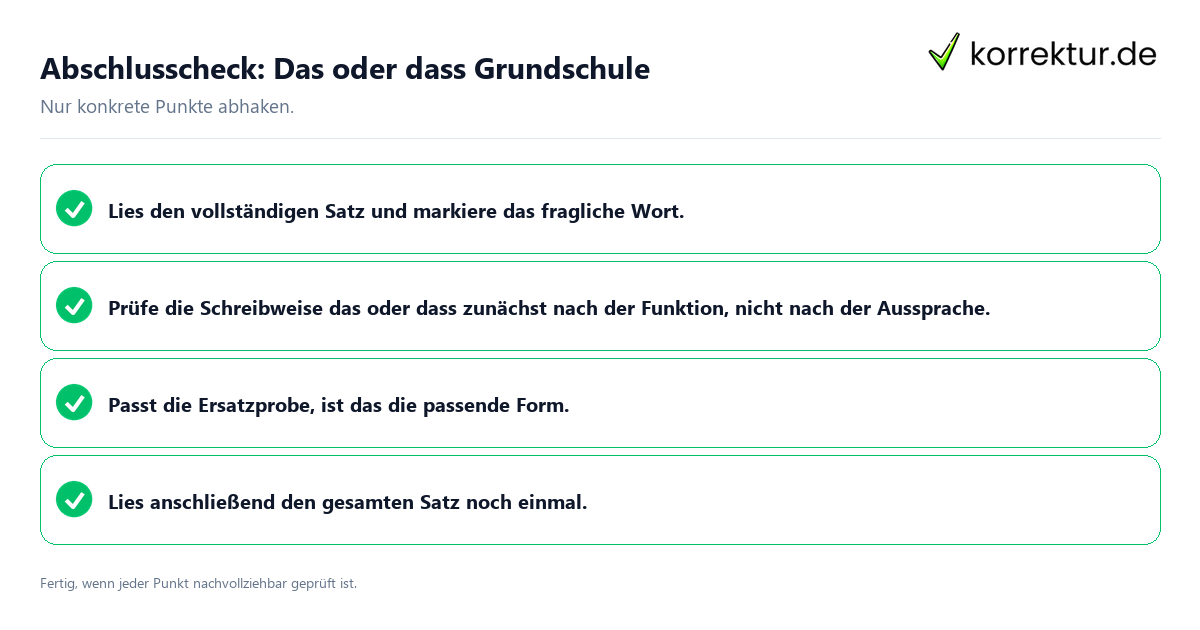 Konkreter Abschlusscheck zu Das oder dass Grundschule
