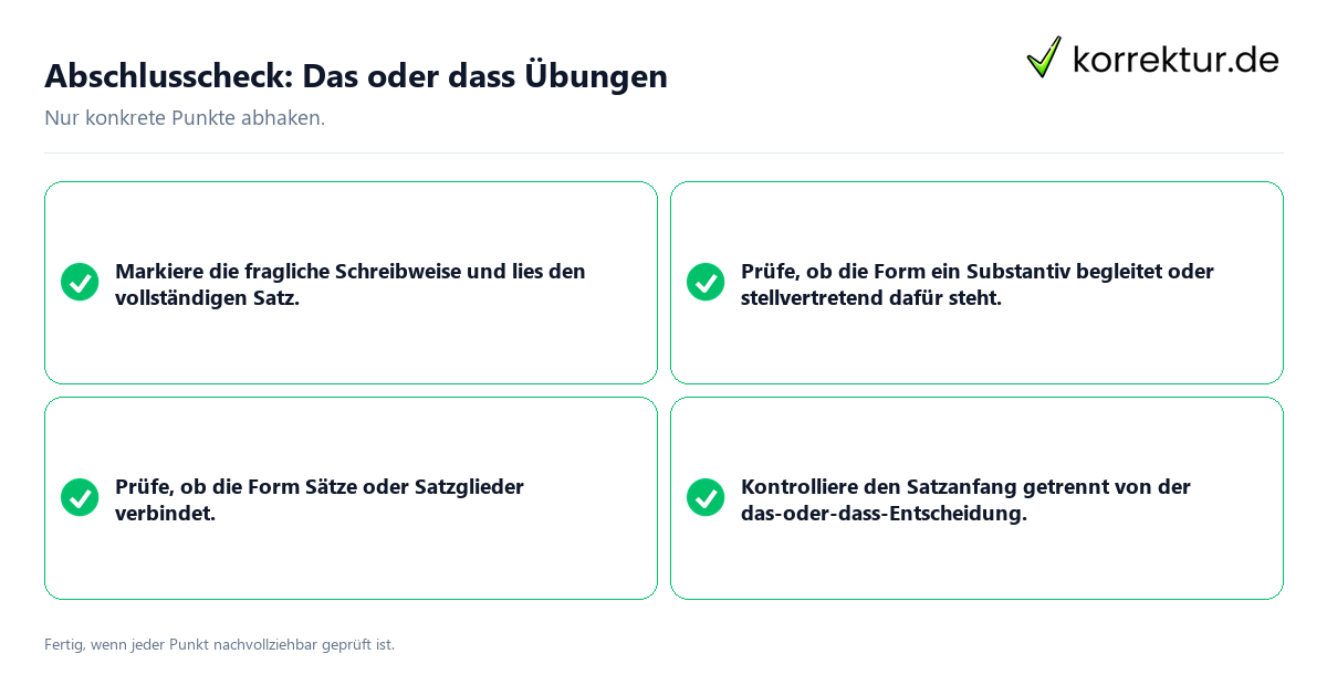 Konkreter Abschlusscheck zu Das oder dass Übungen