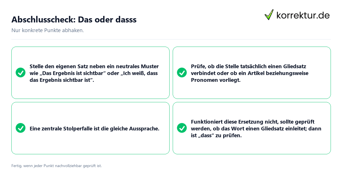 Konkreter Abschlusscheck zu Das oder dasss