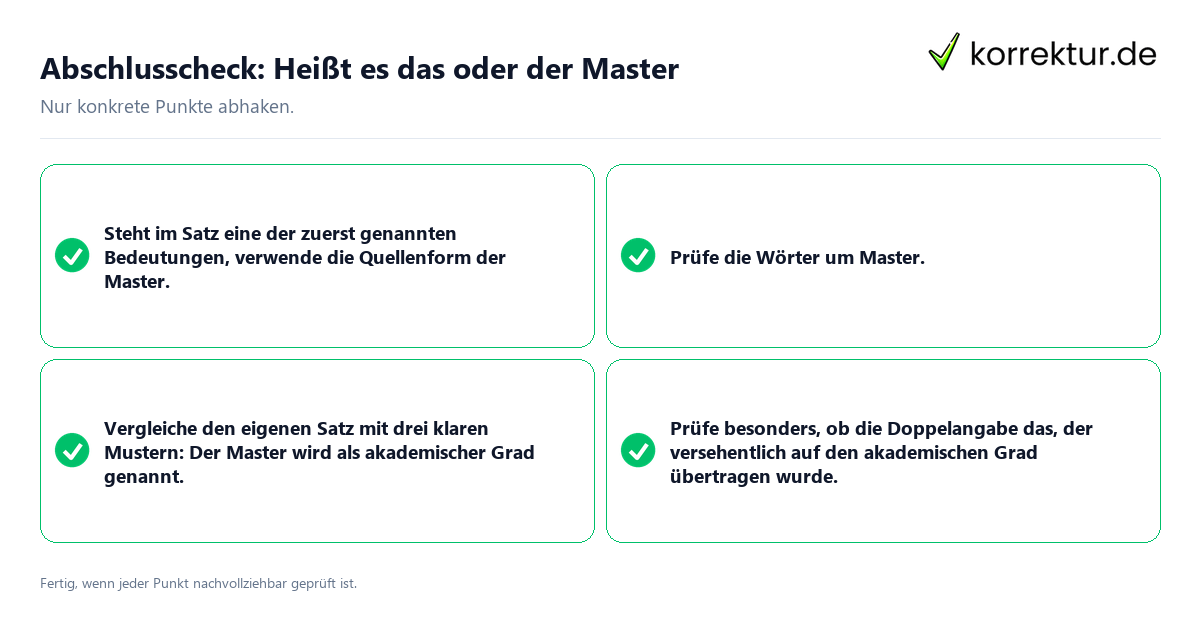 Abschlusscheck: Heißt es das oder der Master Konkreter Abschlusscheck zu Heißt es das oder der Master