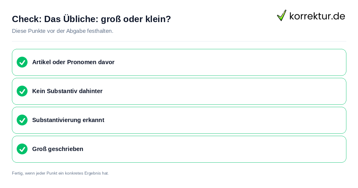 Das Übliche: groß oder klein?: Prüfliste mit vier Punkten