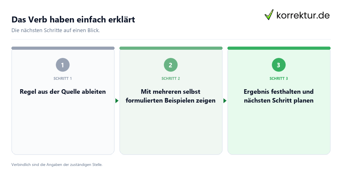 Das Verb haben einfach erklärt mit einem Ablauf aus Prüfung, Kontakt und Dokumentation