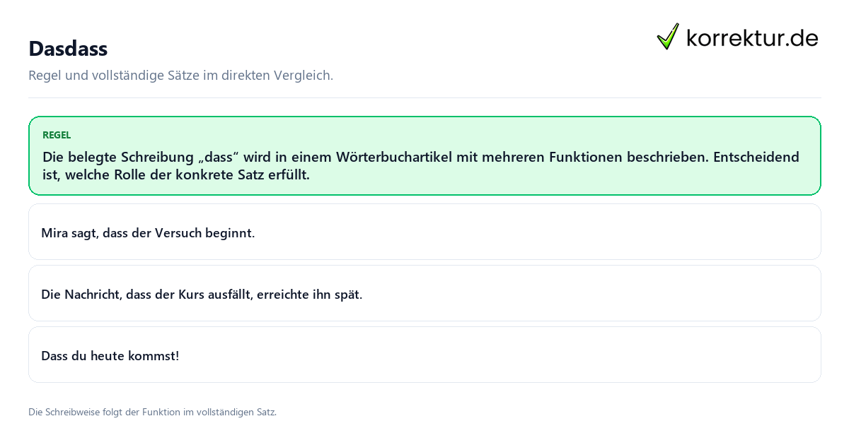 Dasdass Konkrete Regel und vollständige Beispielsätze zu Dasdass
