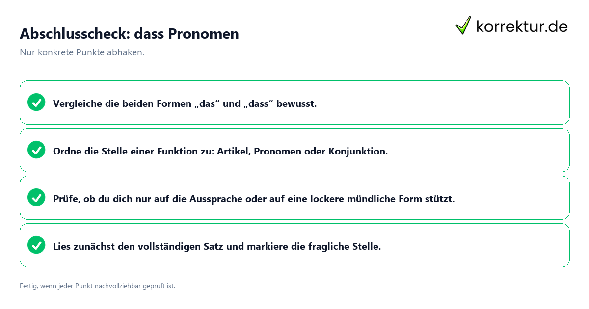Konkreter Abschlusscheck zu dass Pronomen