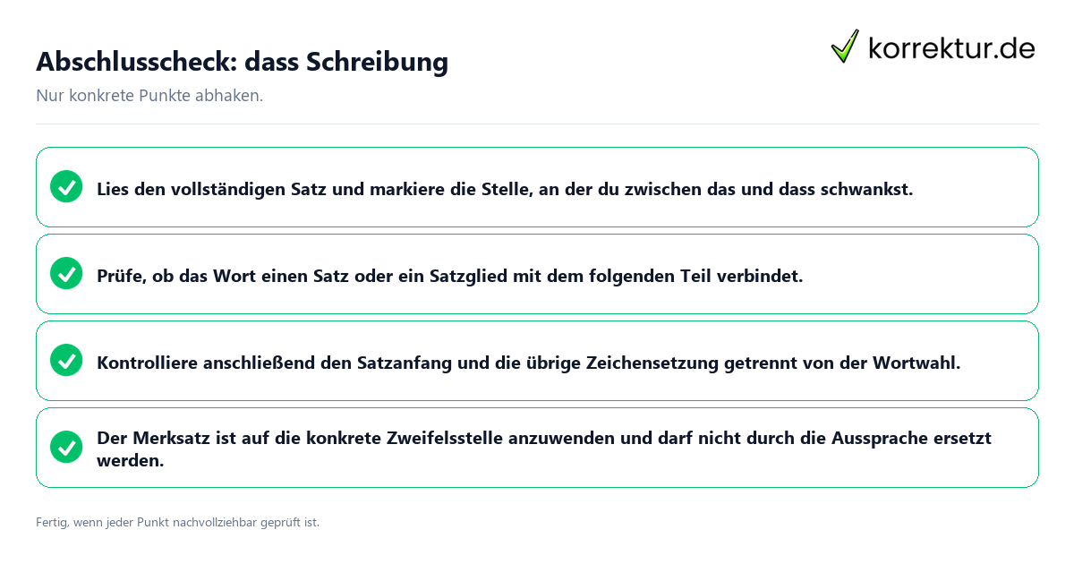 Konkreter Abschlusscheck zu dass Schreibung