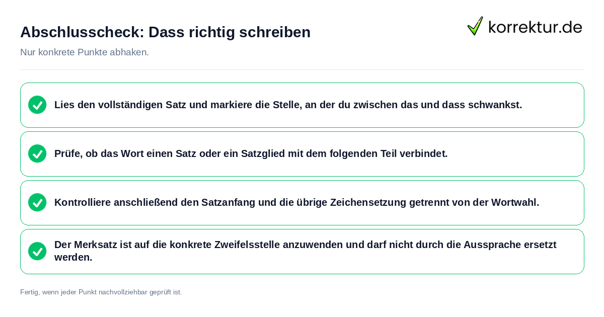 Konkreter Abschlusscheck zu Dass richtig schreiben
