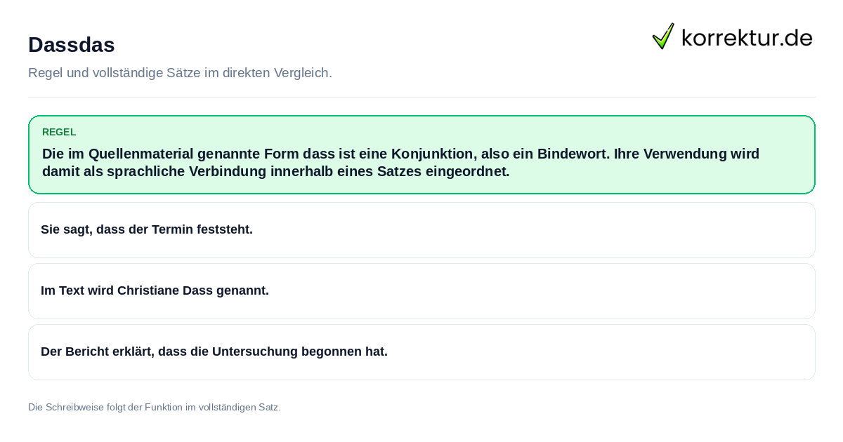 Dassdas Konkrete Regel und vollständige Beispielsätze zu Dassdas