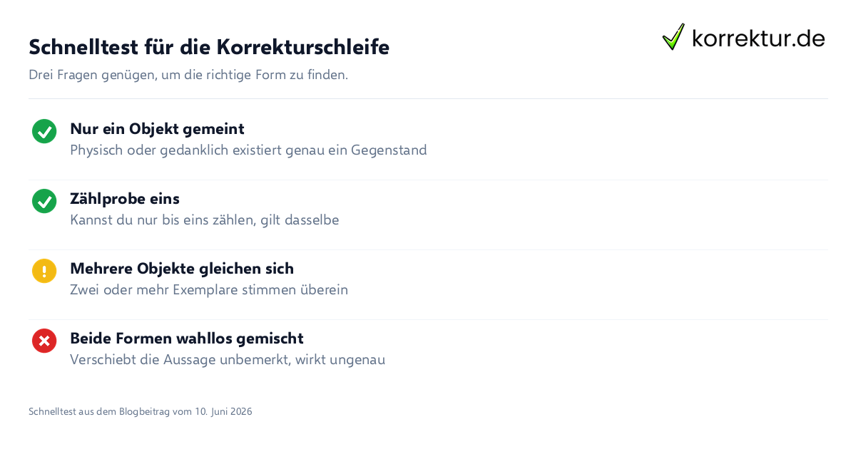 Schnelltest für die Korrekturschleife Checkliste dasselbe oder das gleiche richtig nutzen