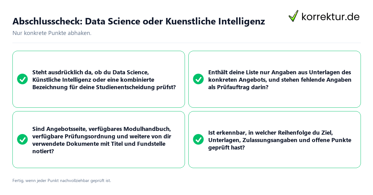 Abschlusscheck: Data Science oder Kuenstliche Intelligenz Konkreter Abschlusscheck zu Data Science oder Kuenstliche Intelligenz