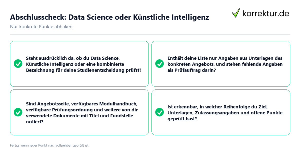 Konkreter Abschlusscheck zu Data Science oder Künstliche Intelligenz