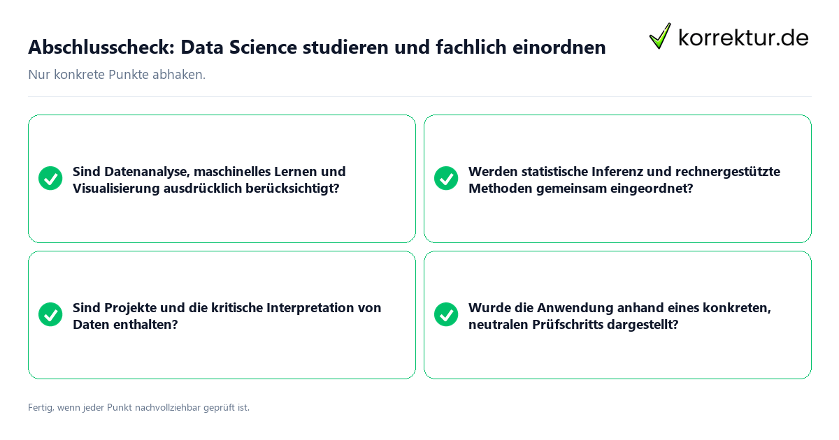 Abschlusscheck: Data Science studieren und fachlich einordnen Konkreter Abschlusscheck zu Data Science studieren und fachlich einordnen