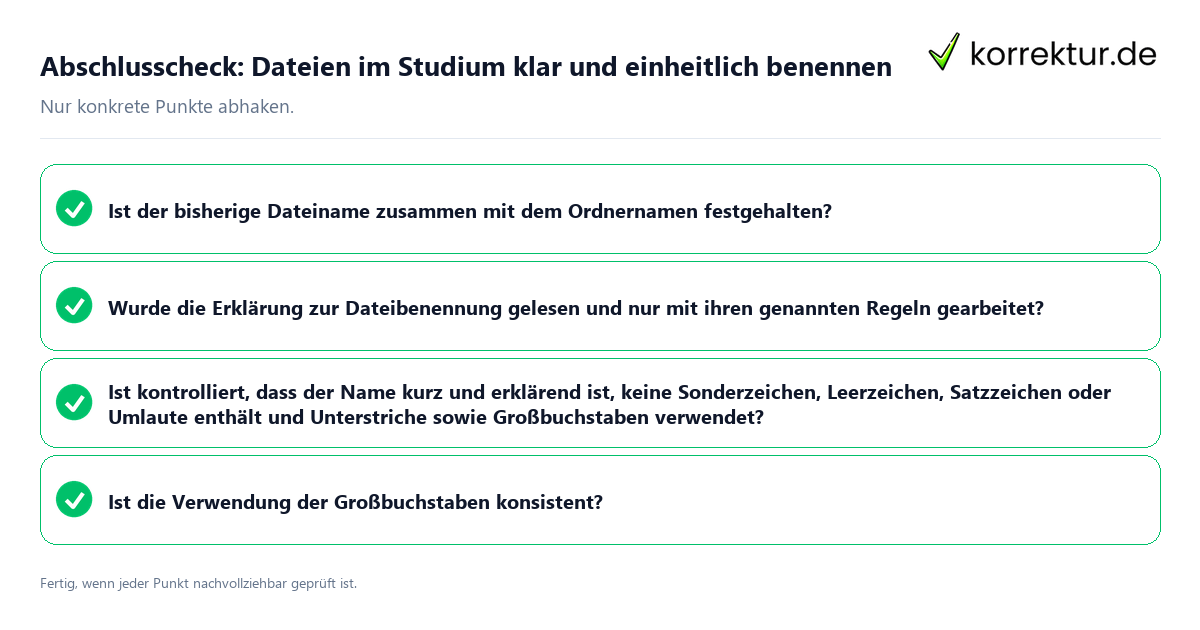 Konkreter Abschlusscheck zu Dateien im Studium klar und einheitlich benennen