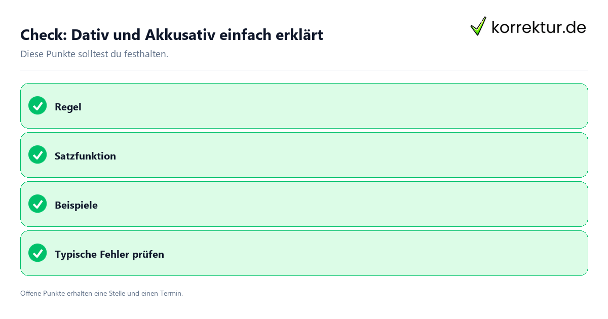 Dativ und Akkusativ einfach erklärt mit Checkliste für Unterlagen und nächste Schritte