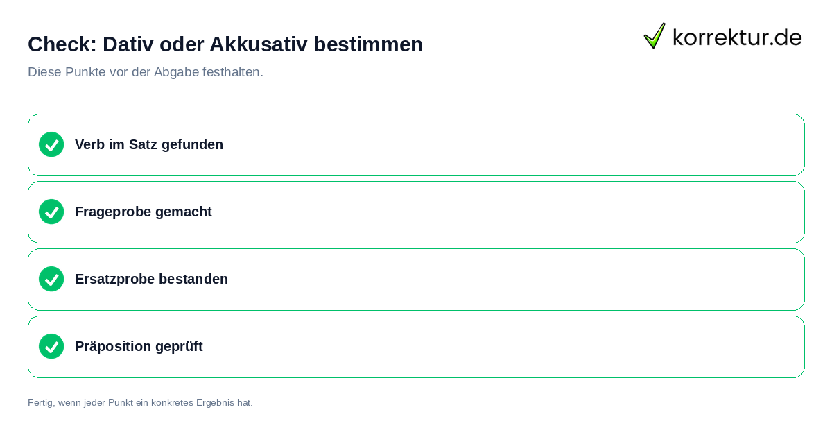 Dativ oder Akkusativ bestimmen: Prüfliste mit vier Punkten