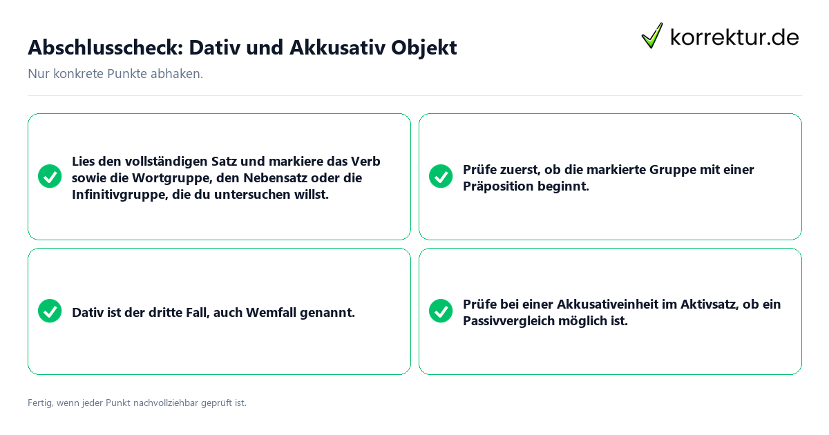 Konkreter Abschlusscheck zu Dativ und Akkusativ Objekt