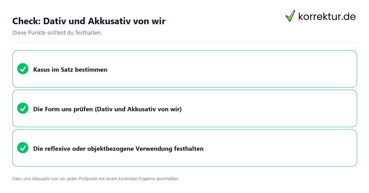 Dativ und Akkusativ von wir mit einer themenspezifischen Checkliste