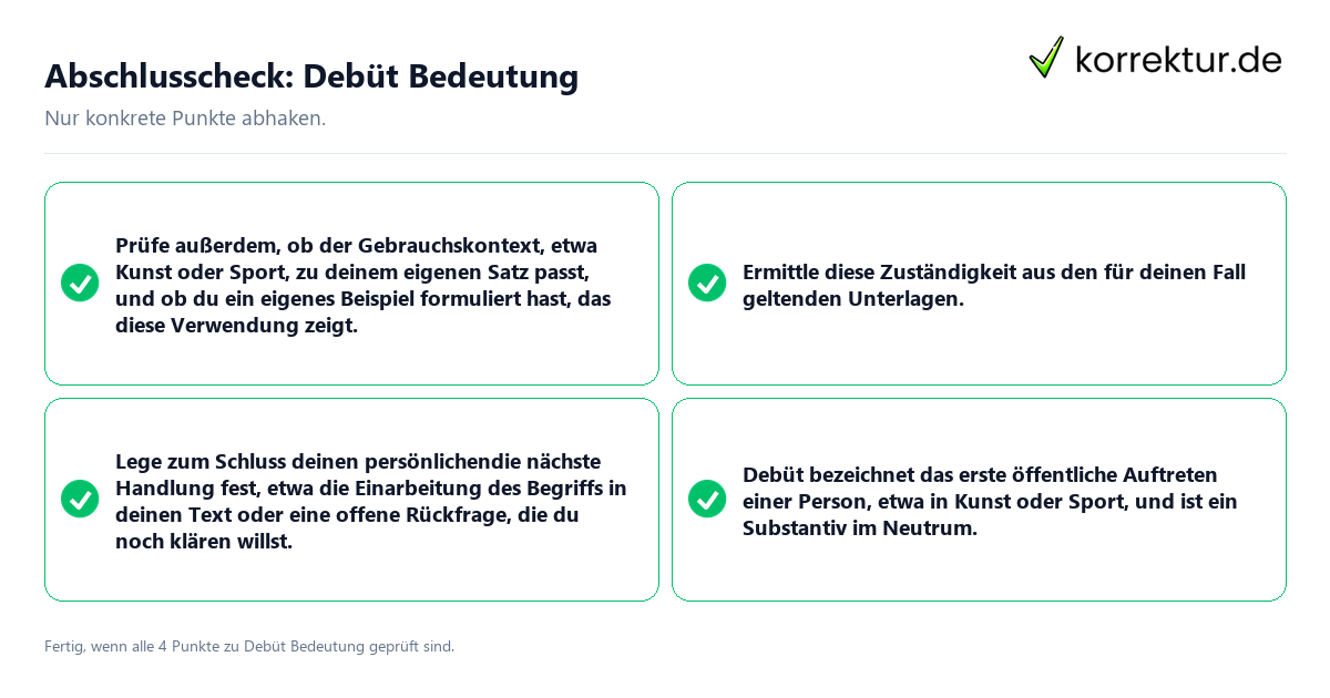 Konkreter Abschlusscheck zu Debüt Bedeutung