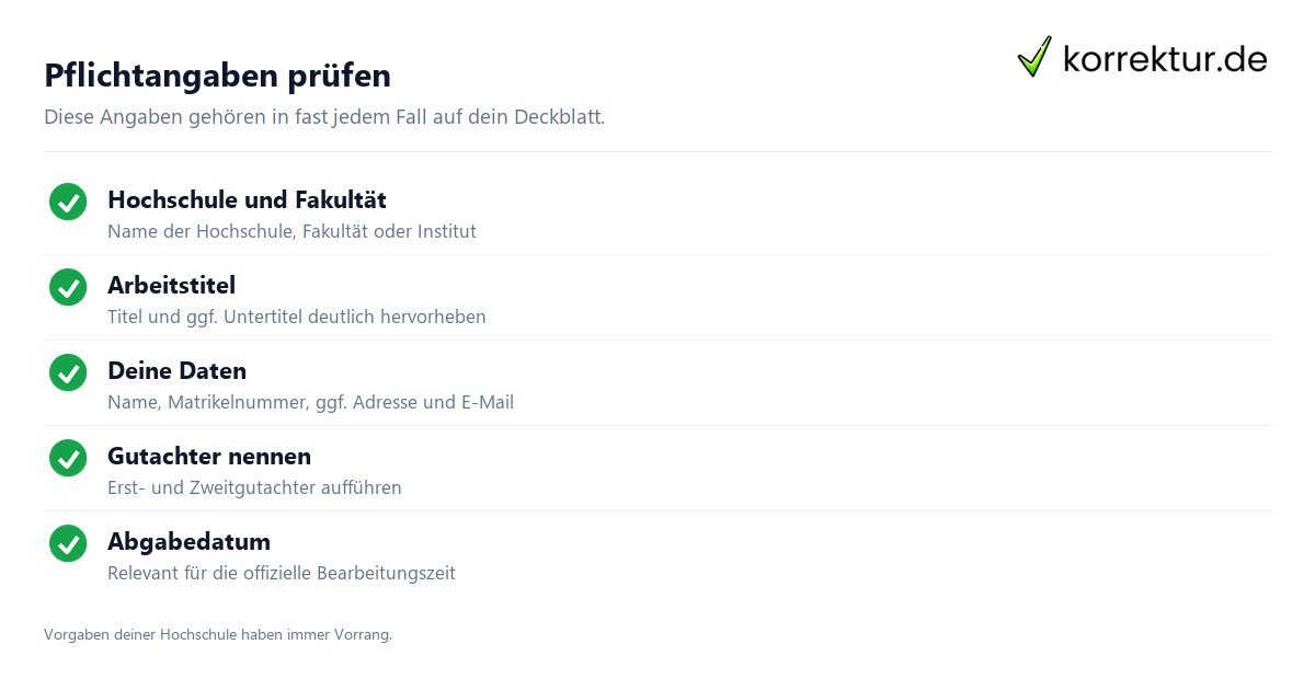 Deckblatt Bachelorarbeit mit Pflichtangaben prüfen
