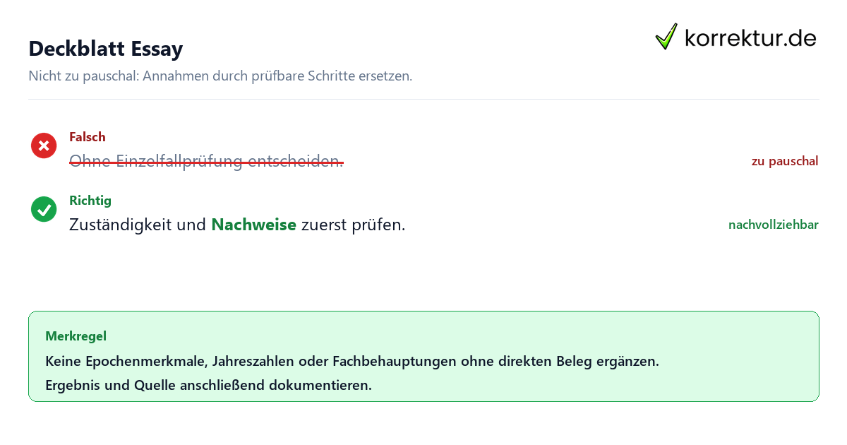 Ungeeignete und belastbare Vorgehensweise bei Deckblatt Essay
