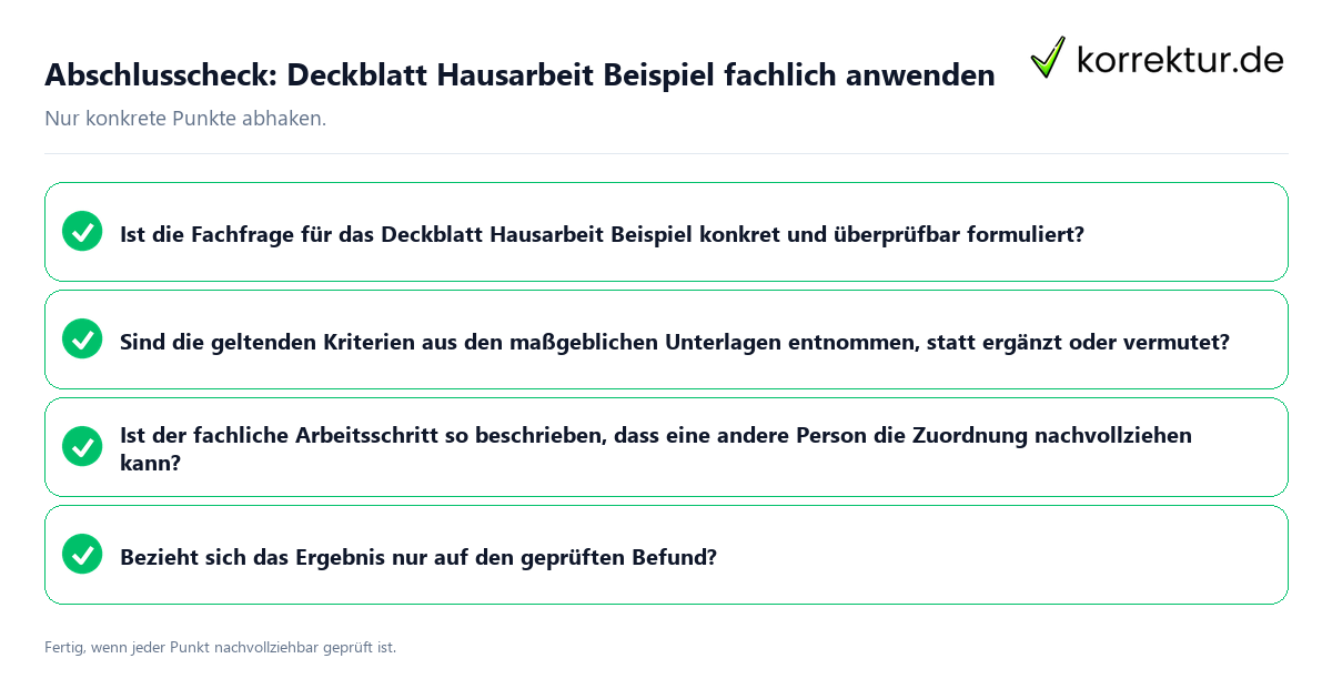 Konkreter Abschlusscheck zu Deckblatt Hausarbeit Beispiel fachlich anwenden