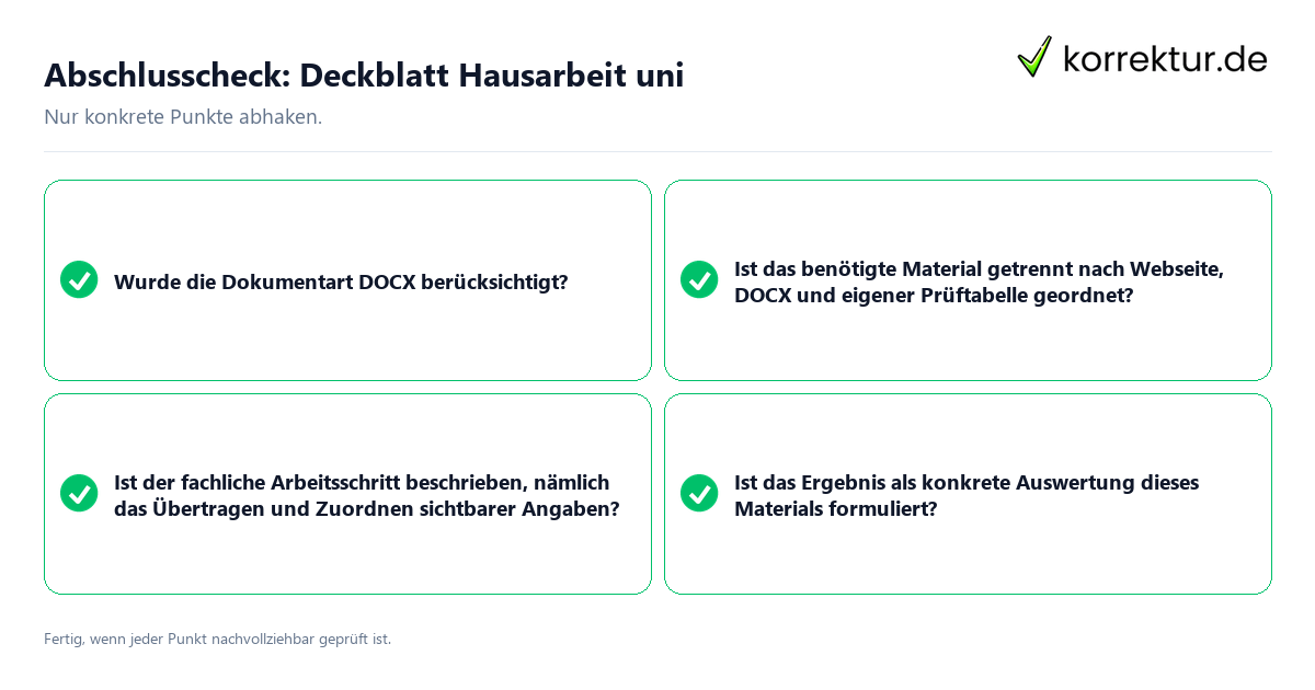 Konkreter Abschlusscheck zu Deckblatt Hausarbeit uni