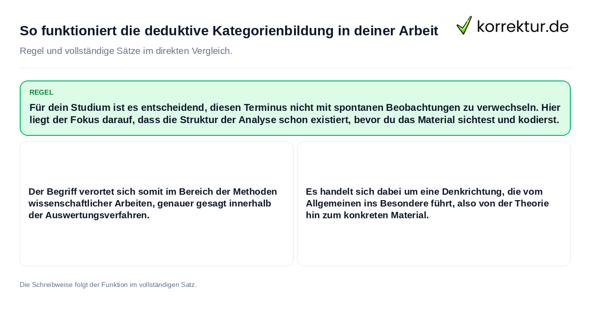 Konkrete Regel und vollständige Beispielsätze zu So funktioniert die deduktive Kategorienbildung in