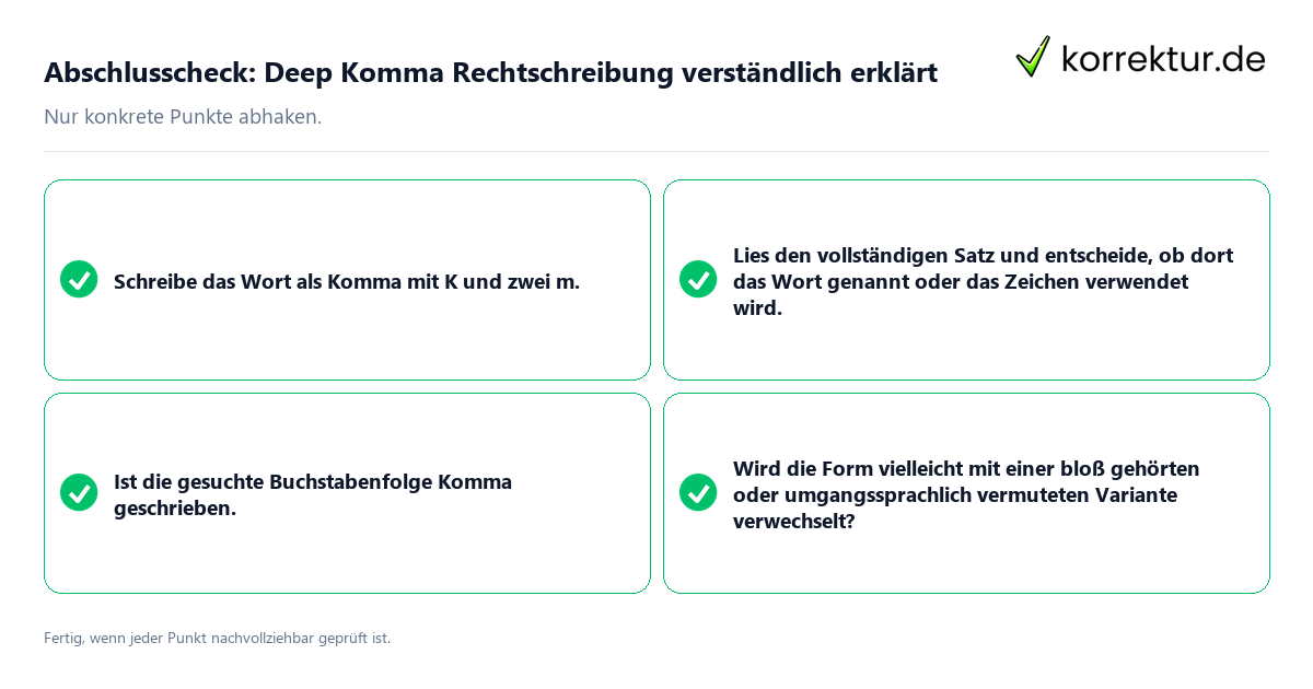 Konkreter Abschlusscheck zu Deep Komma Rechtschreibung verständlich erklärt