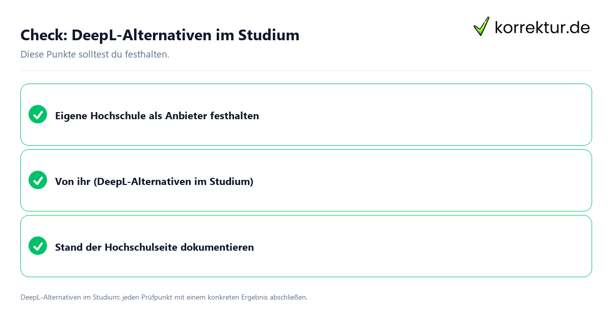 DeepL-Alternativen im Studium mit einer themenspezifischen Checkliste