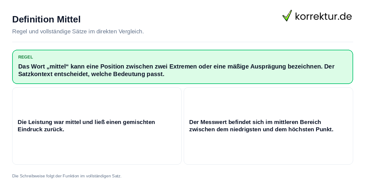 Definition Mittel Konkrete Regel und vollständige Beispielsätze zu Definition Mittel