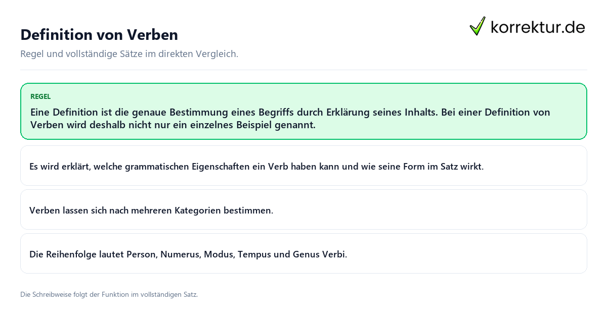 Definition von Verben Konkrete Regel und vollständige Beispielsätze zu Definition von Verben