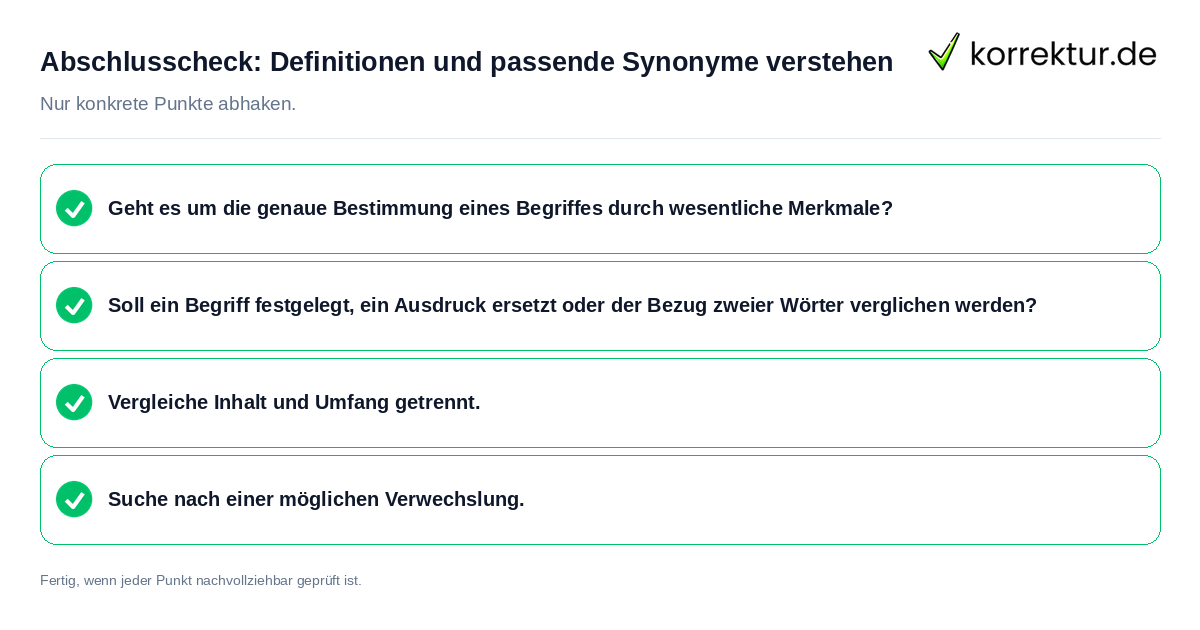 Konkreter Abschlusscheck zu Definitionen und passende Synonyme verstehen