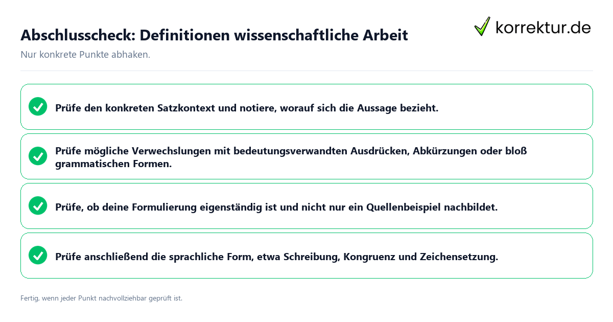 Konkreter Abschlusscheck zu Definitionen wissenschaftliche Arbeit