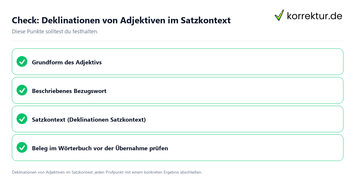 Deklinationen von Adjektiven im Satzkontext mit einer themenspezifischen Checkliste