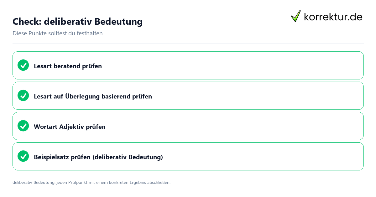 Deliberativ Bedeutung mit einer themenspezifischen Checkliste