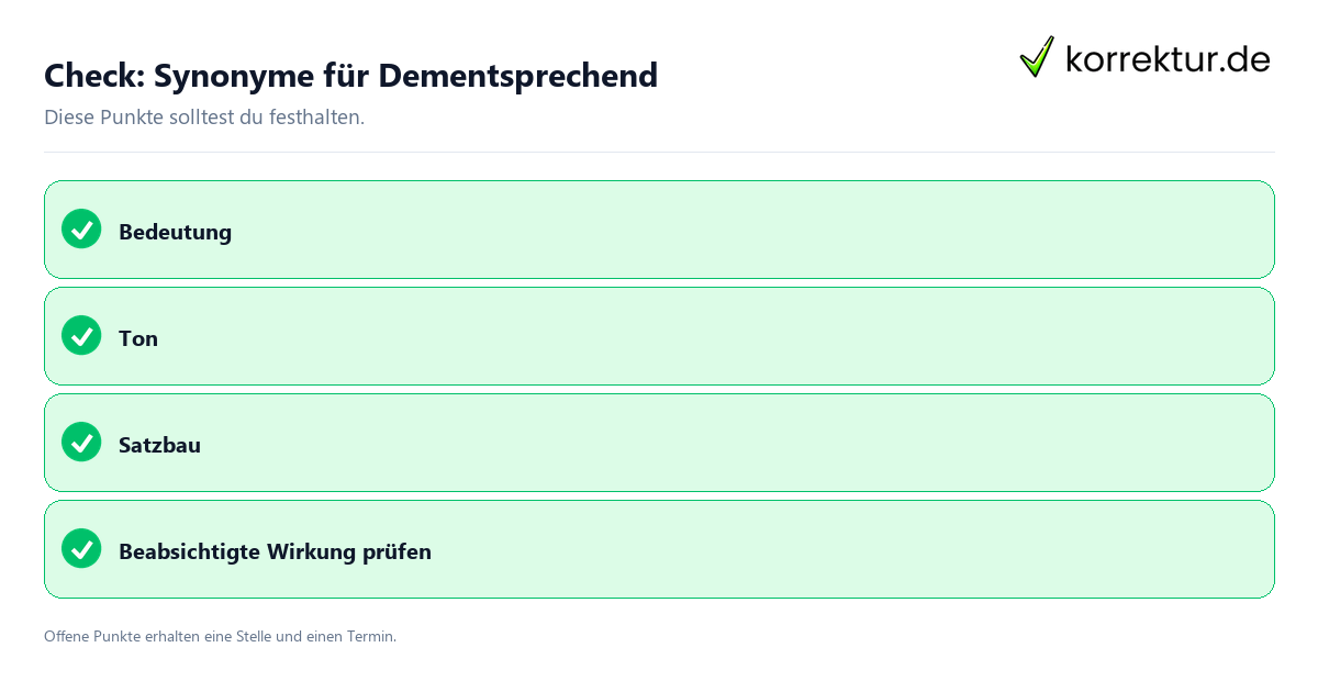 Synonyme für Dementsprechend mit Checkliste für Unterlagen und nächste Schritte