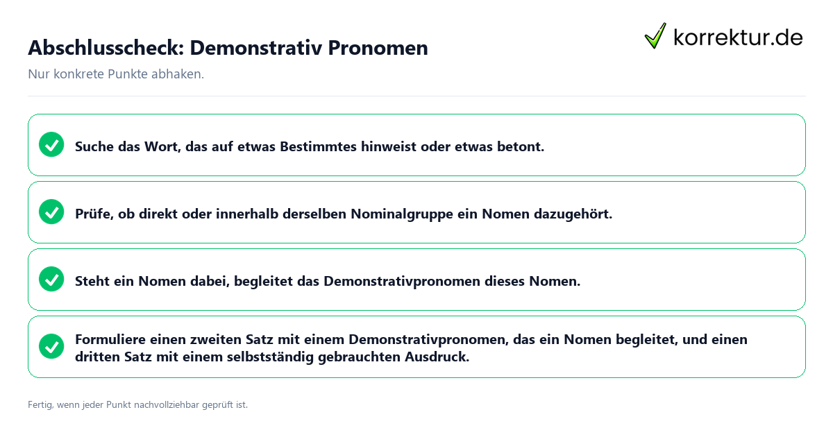 Konkreter Abschlusscheck zu Demonstrativ Pronomen