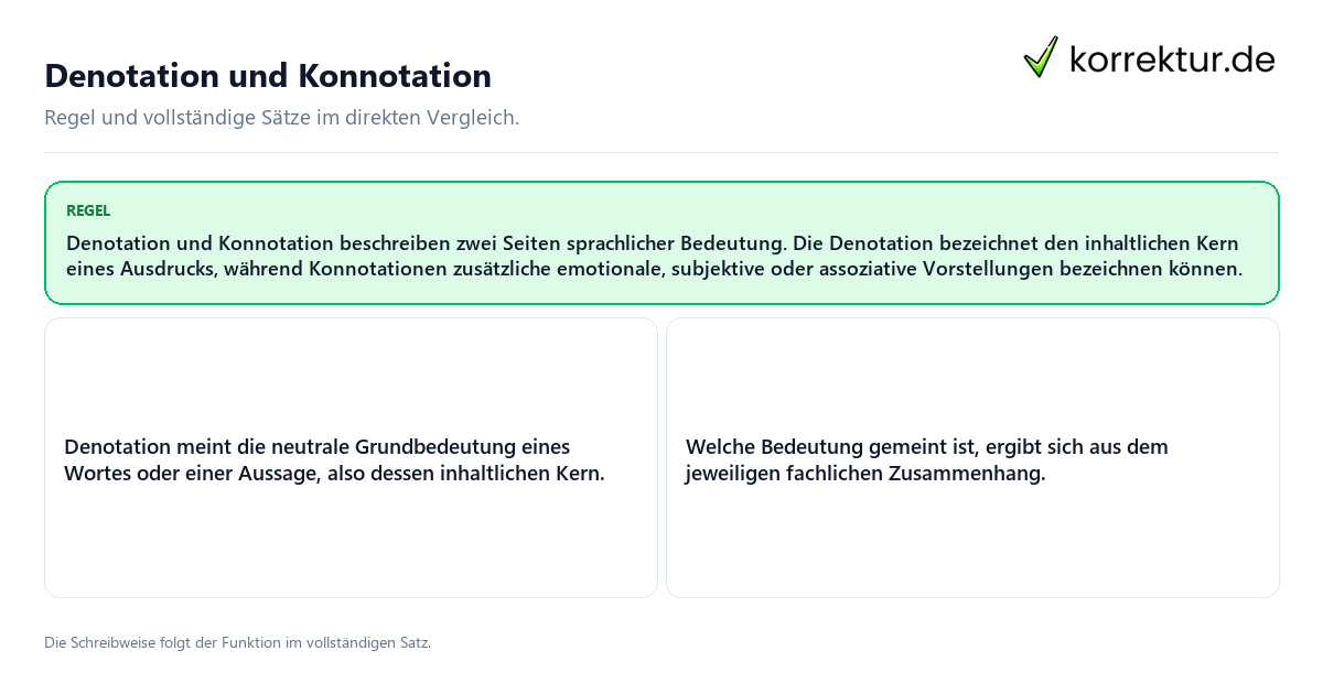 Konkrete Regel und vollständige Beispielsätze zu Denotation und Konnotation