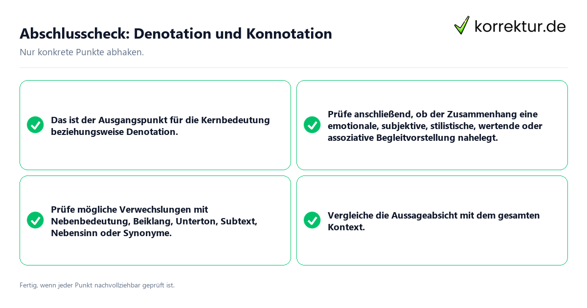 Konkreter Abschlusscheck zu Denotation und Konnotation