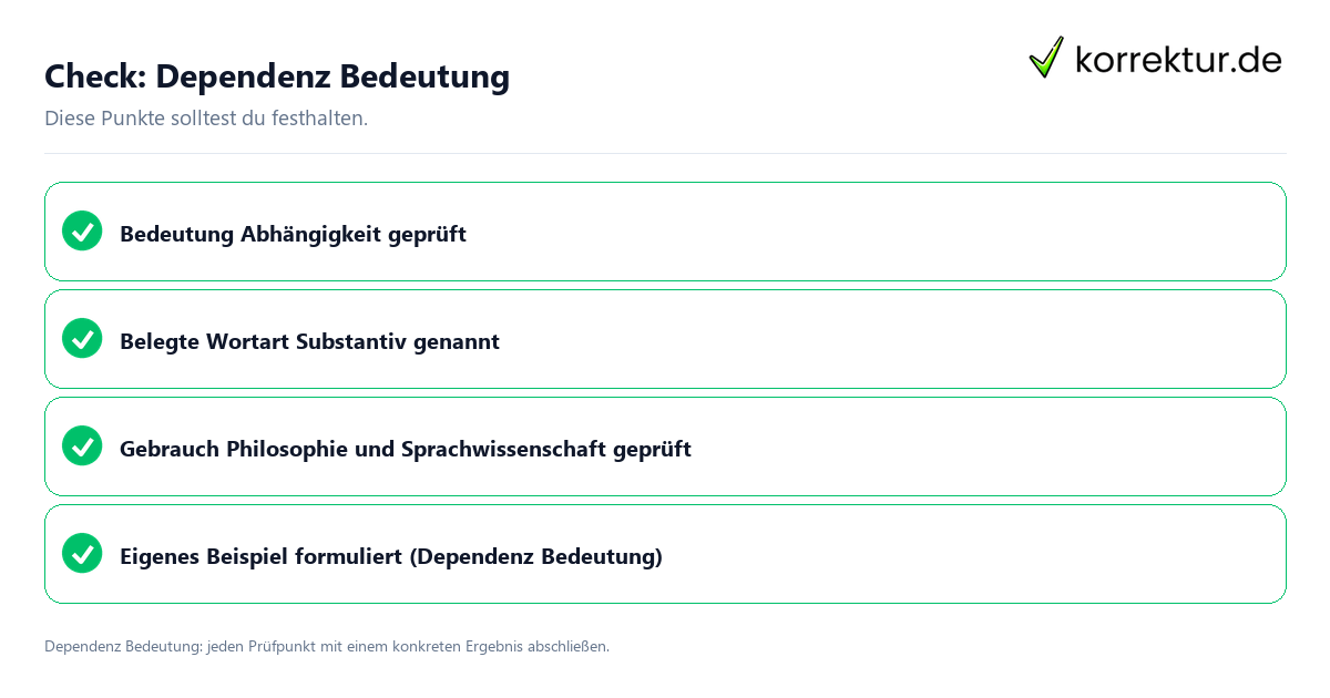 Dependenz Bedeutung mit einer themenspezifischen Checkliste